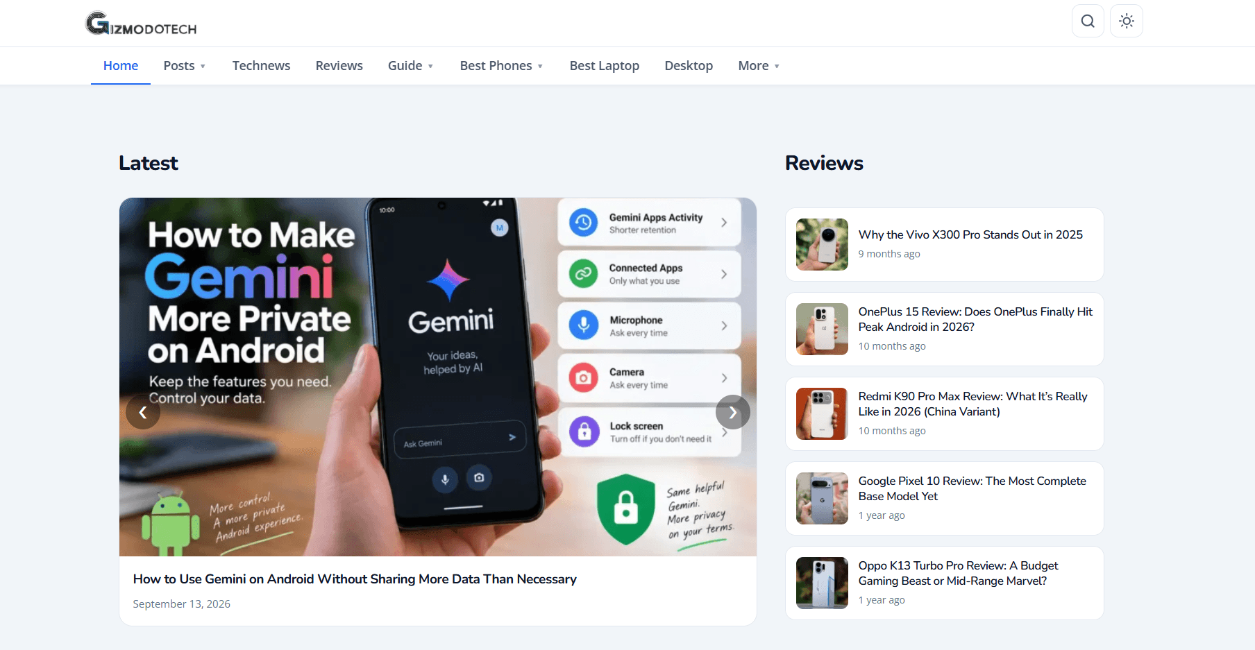 GizmodoTech website interface