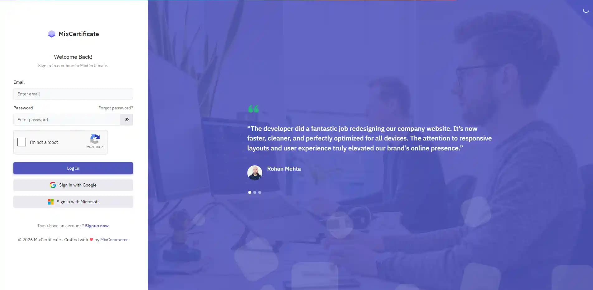 MixCertificate website interface